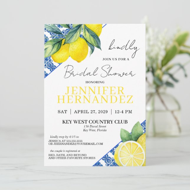Lemon Tile Bridal Shower  Invitation (Standing Front)