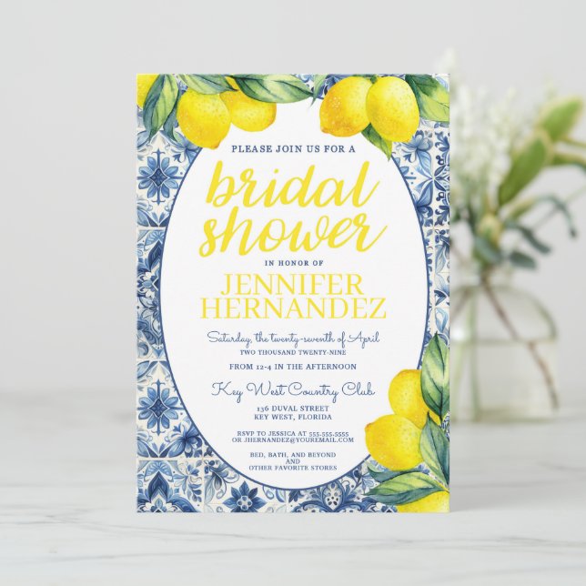 Lemon Tile Bridal Shower  Invitation (Standing Front)