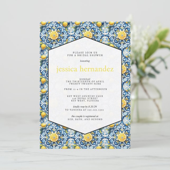 Lemon Tile Bridal Shower  Invitation (Standing Front)
