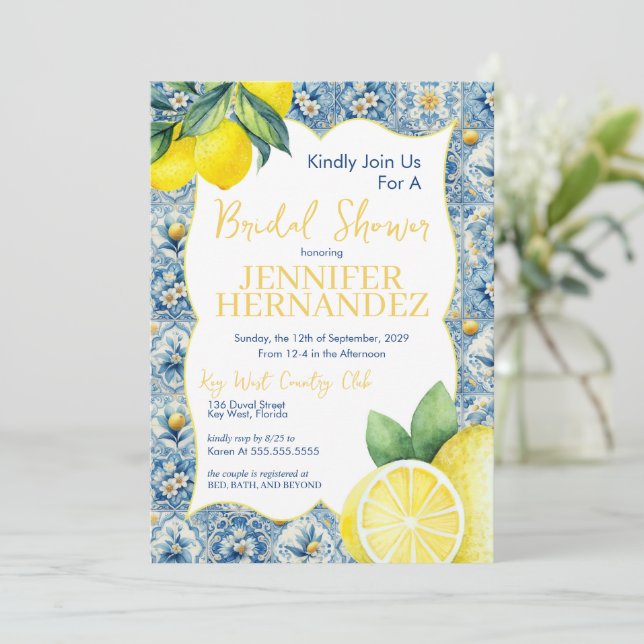 Lemon Tile Bridal Shower  Invitation (Standing Front)