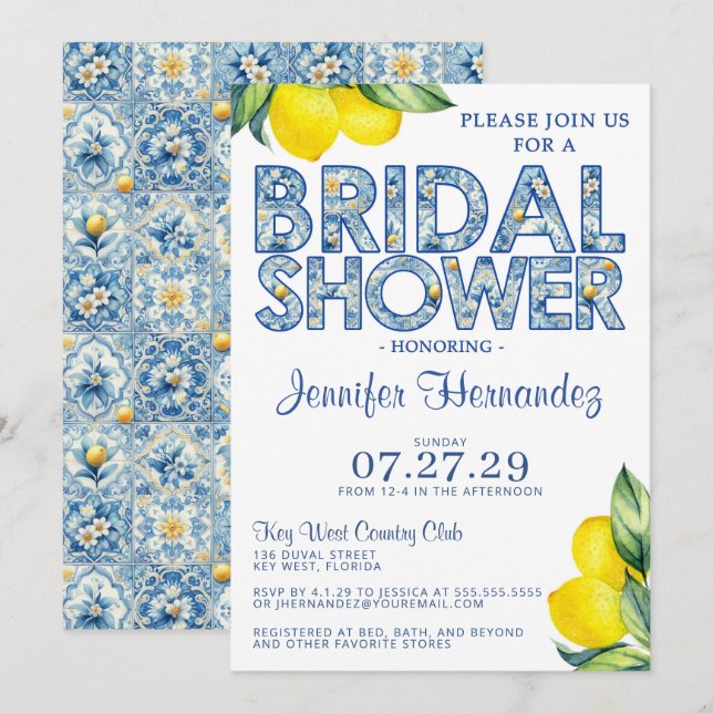 Lemon Tile Bridal Shower  Invitation (Front/Back)