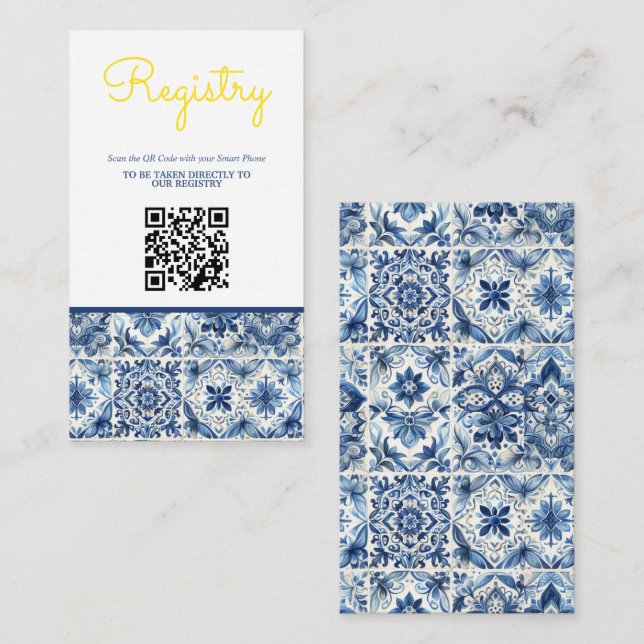 Lemon Tile Bridal Shower Registry QR Enclosure Card (Front/Back)