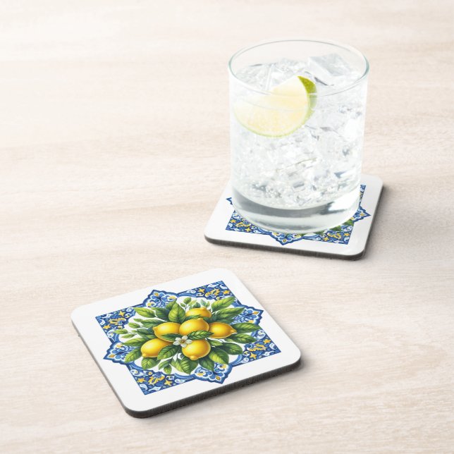 Lemon Tile Plastic Coaster Set (Right Side)