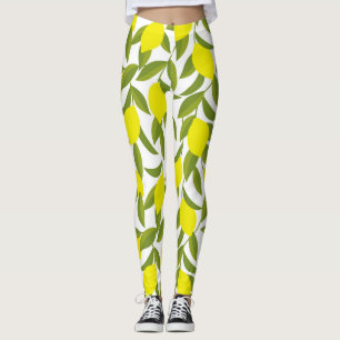 Lemon Tree Art: Yellow Citrus Seamless Pattern Leggings