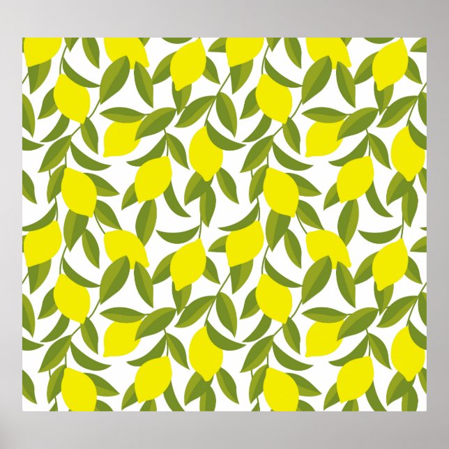 Lemon Tree Art: Yellow Citrus Seamless Pattern Poster (Front)