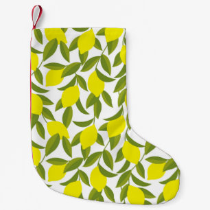Lemon Tree Art: Yellow Citrus Seamless Pattern Small Christmas Stocking