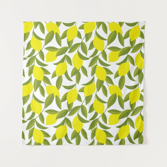 Lemon Tree Art: Yellow Citrus Seamless Pattern Tapestry (Front)