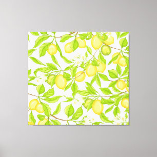 Lemon Tree Branch: Striped Seamless Pattern Canvas Print