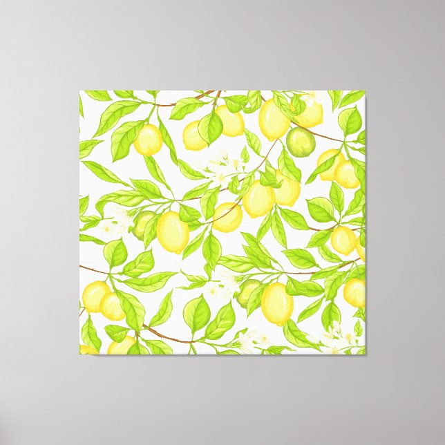 Lemon Tree Branch: Striped Seamless Pattern Canvas Print (Front)