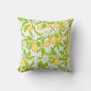 Lemon Tree Branch: Striped Seamless Pattern Cushion