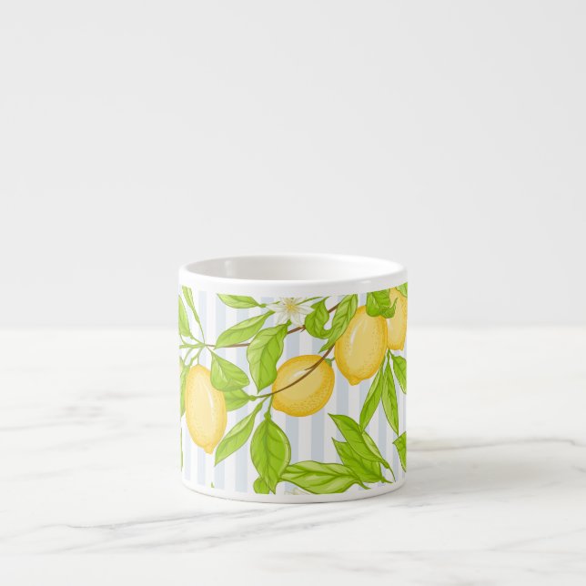 Lemon Tree Branch: Striped Seamless Pattern Espresso Cup (Front)