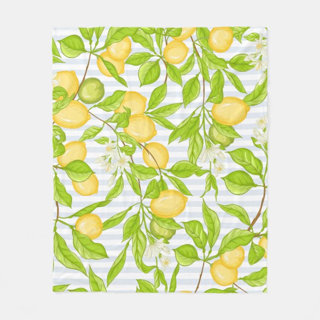 Lemon Tree Branch: Striped Seamless Pattern Fleece Blanket (Front)