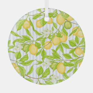 Lemon Tree Branch: Striped Seamless Pattern Glass Tree Decoration