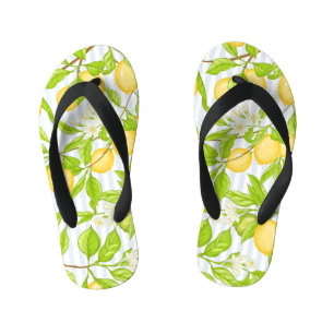 Lemon Tree Branch: Striped Seamless Pattern Kid's Flip Flops