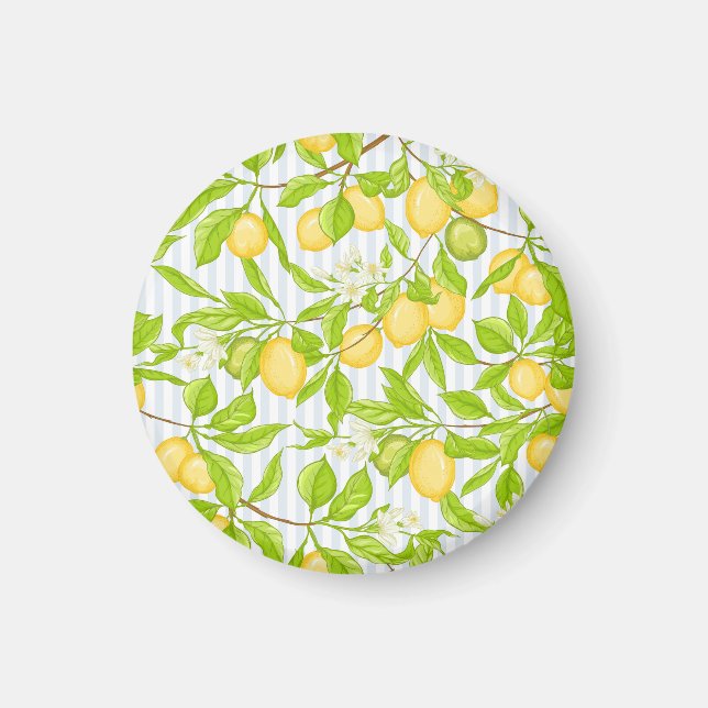 Lemon Tree Branch: Striped Seamless Pattern Magnet (Front)