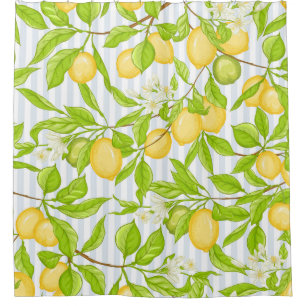 Lemon Tree Branch: Striped Seamless Pattern Shower Curtain