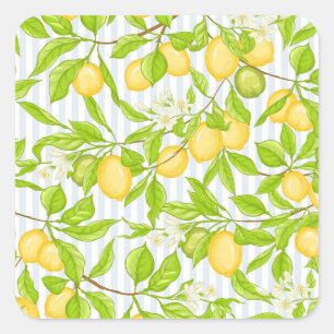 Lemon Tree Branch: Striped Seamless Pattern Square Sticker