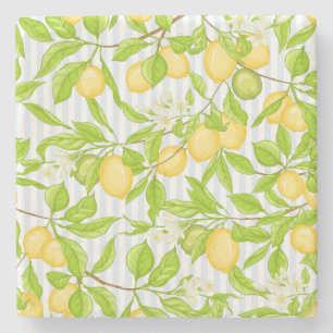 Lemon Tree Branch: Striped Seamless Pattern Stone Coaster