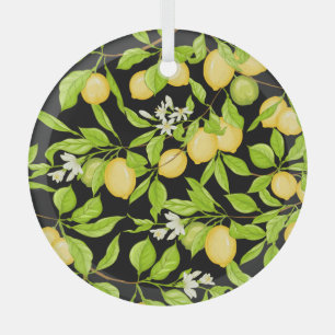 Lemon Tree Branch Vintage Illustration Glass Tree Decoration