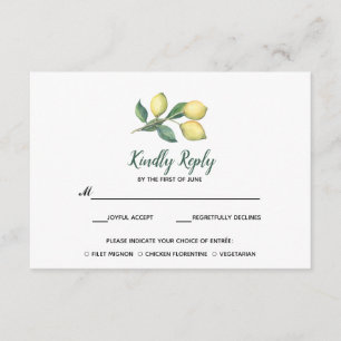 Lemon Tree Branch   Wedding RSVP with meal choise