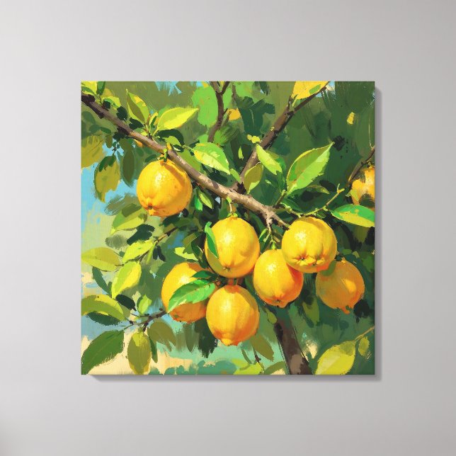 Lemon Tree Branch with Bright Yellow Fruit Canvas Print (Front)