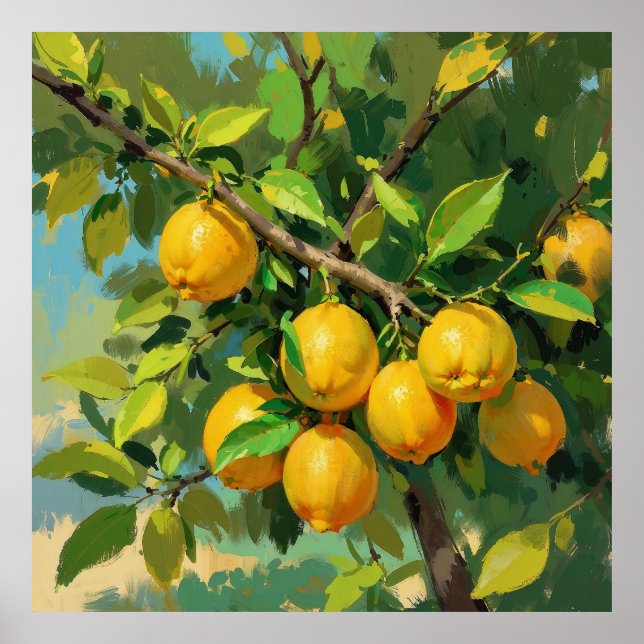 Lemon Tree Branch with Bright Yellow Fruit Poster (Front)