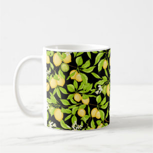 Lemon tree branch with lemons, flowers and leaves. coffee mug
