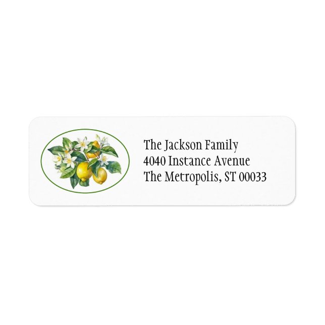 Lemon Tree Branches Watercolor Label (Front)
