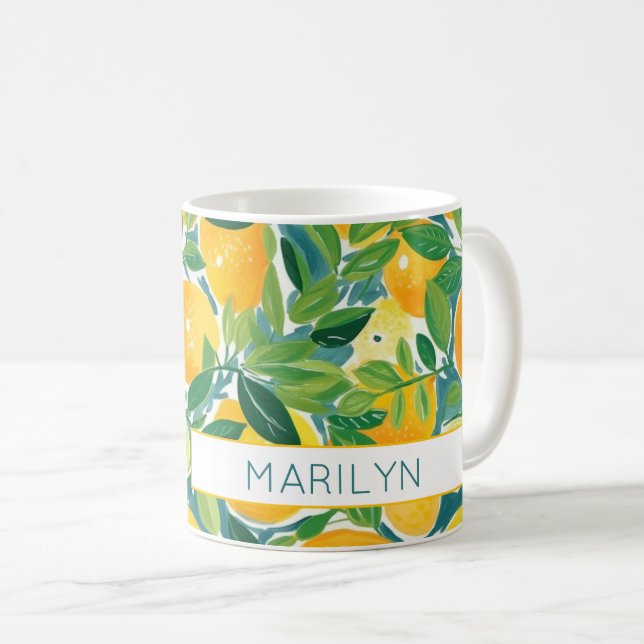 Lemon Tree Citrus Oranges Limes NAME Colourful Coffee Mug (Front Right)