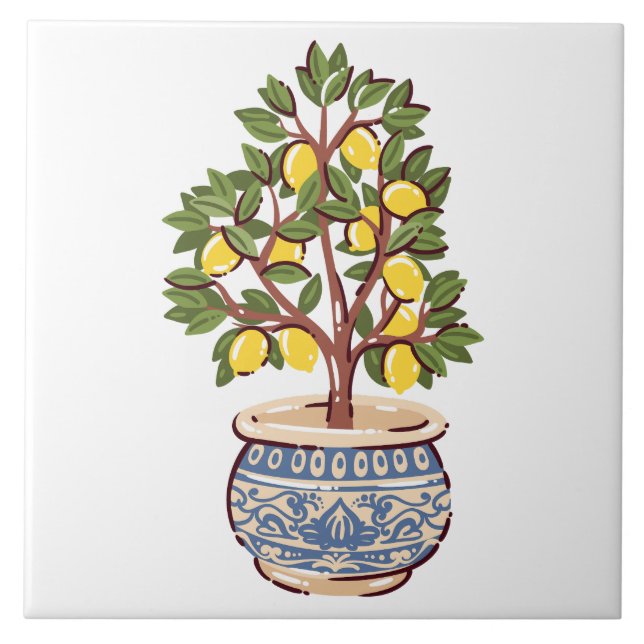 Lemon Tree in Mediterranean Pot Tile (Front)