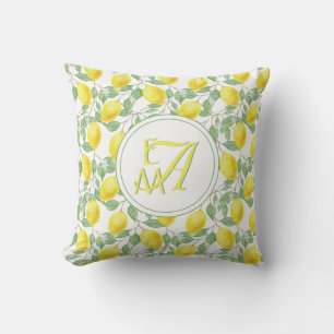 Lemon Tree Monogram Pattern Yellow Green Decor Cushion