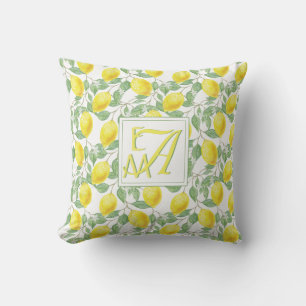 Lemon Tree Monogram Pattern Yellow Green Decor Cushion