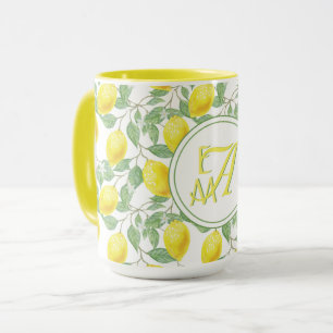 Lemon Tree Monogrammed Pattern Yellow Green Decor Mug