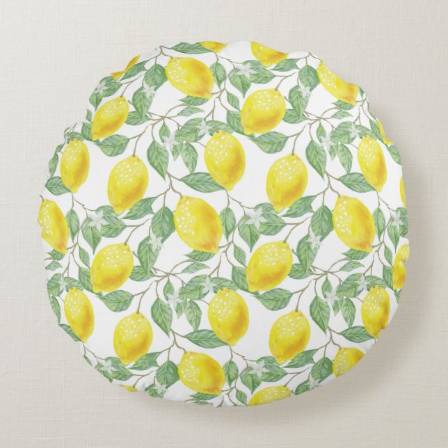 Lemon Tree Pattern Round Cushion (Front)