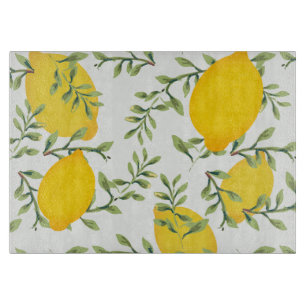 Lemon Tree Print Glass Cutting Board