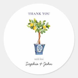 Lemon tree topiary Thank You Wedding  Classic Round Sticker