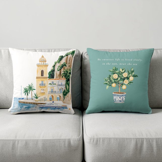 Lemon Tree Watercolor Coastal Quote Throw Pillow (Creator Uploaded)