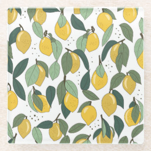 Lemon Tropical: Bright Vintage Seamless Glass Coaster