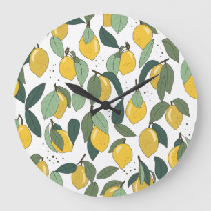 Lemon Tropical: Bright Vintage Seamless Large Clock