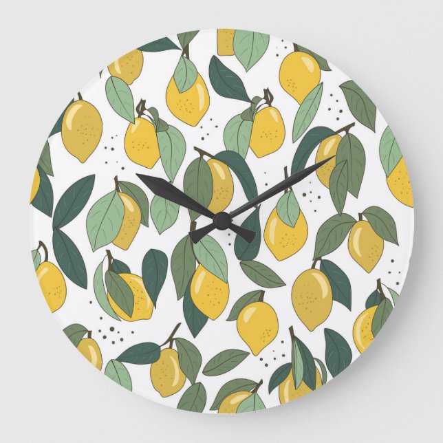 Lemon Tropical: Bright Vintage Seamless Large Clock (Front)