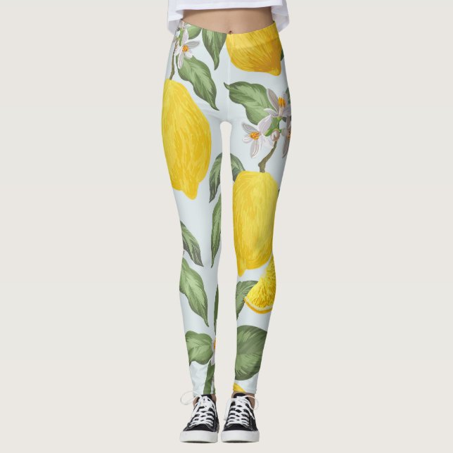 Lemon Tropical Fruit Vintage Pattern Leggings (Front)
