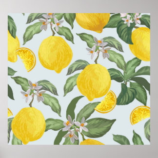 Lemon Tropical Fruit Vintage Pattern Poster
