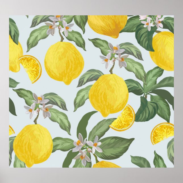 Lemon Tropical Fruit Vintage Pattern Poster (Front)