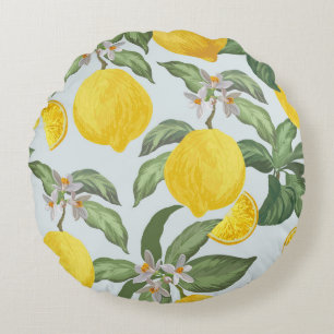 Lemon Tropical Fruit Vintage Pattern Round Cushion