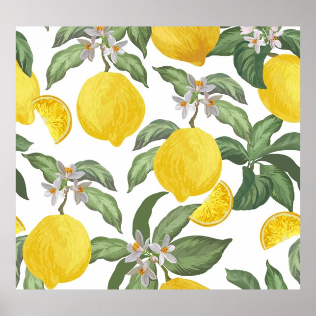 Lemon: tropical fruit vintage seamless poster (Front)