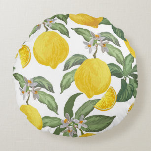 Lemon: tropical fruit vintage seamless round cushion