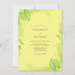 Lemon Tropical Monstera Eucalyptus Wedding Invitation