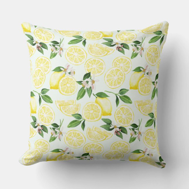 Lemon Tropical Summer Fruit Pattern on Mint 2 Cushion (Front)