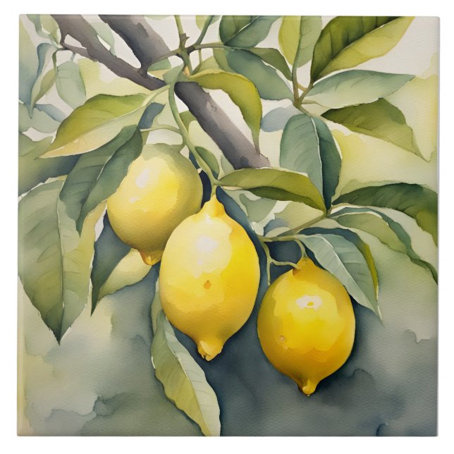 Lemon Tuscany Mediterranean Watercolor Design Tile (Front)