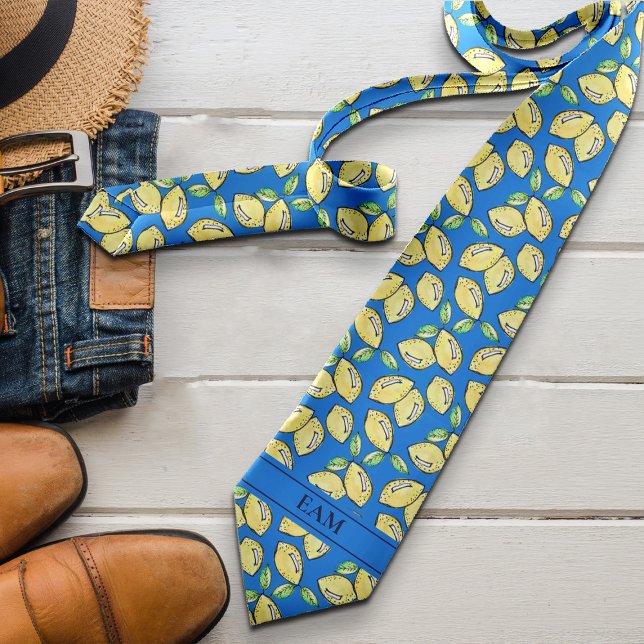 Lemon Vibrant Modern Bold Add Initials Novelty Fun Tie (Creator Uploaded)